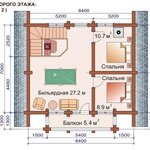 Проект бани со вторым этажом 7.0 х 8.4 м 