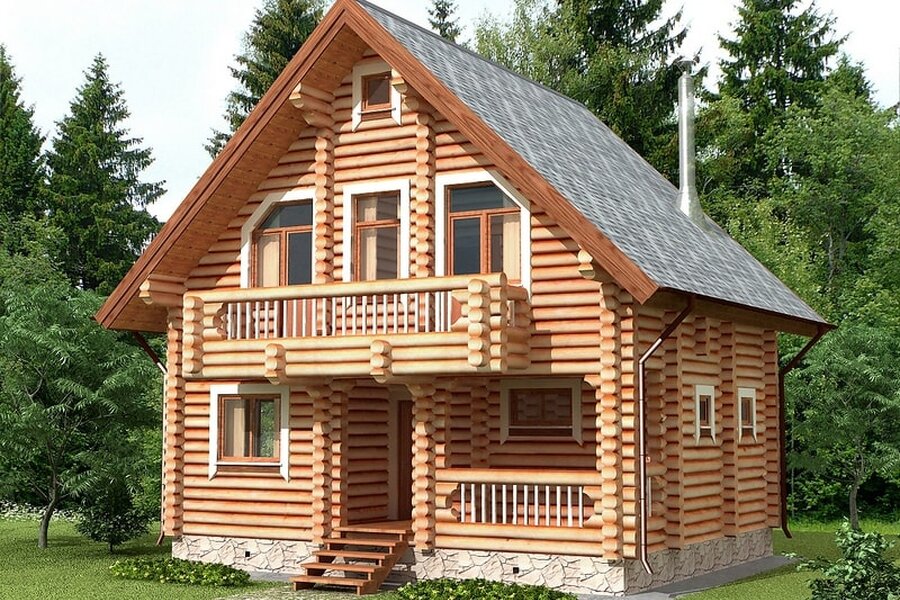 Проект бани со вторым этажом 7.0 х 8.4 м 