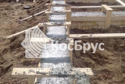 Изготовление ленточного фундамента под дом из бруса 8х8 м с использованием бетононасоса