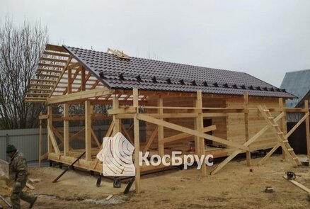 Строительство бани по проекту «Мимоза» из профилированного бруса 140 х 140 мм